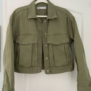 Zara olive green cargo jean jacket